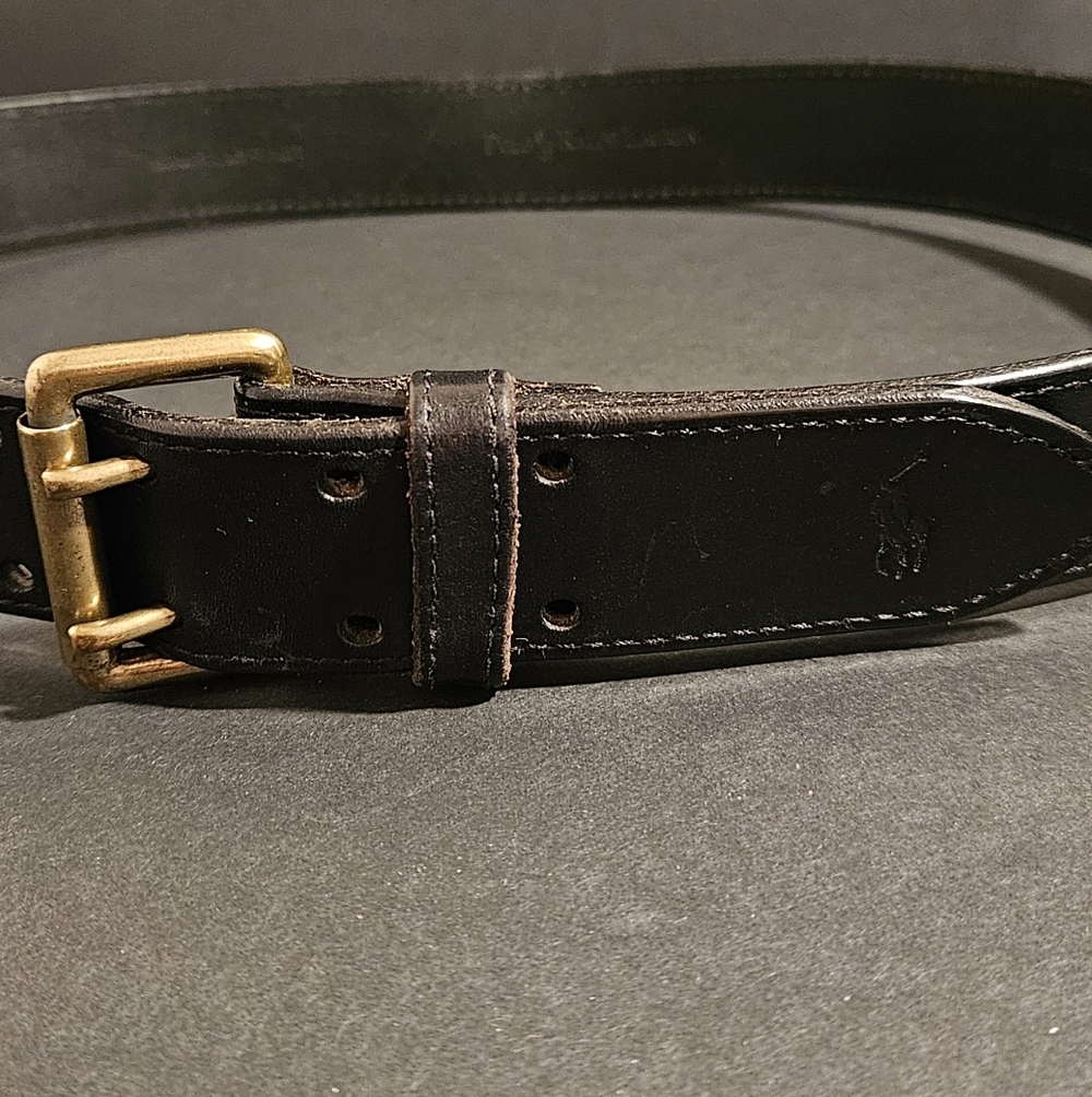 Polo by Ralph Lauren Black Leather Belt with Brass Buckle